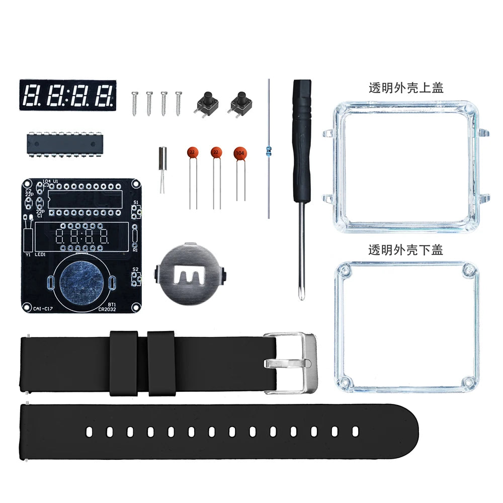 Black Color DIY LED Digital Watch Soldering Kit With Silicone Strap