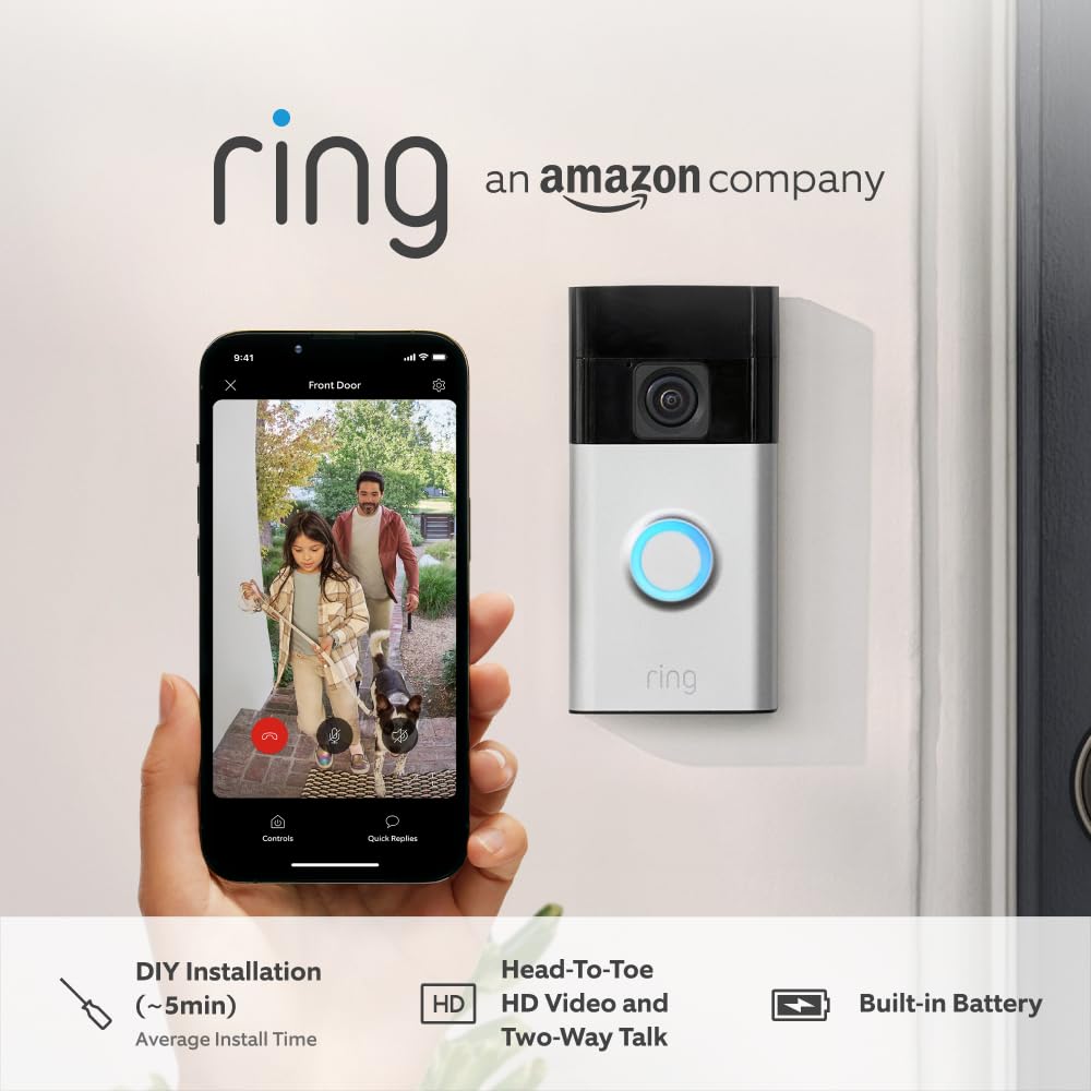Battery Video Doorbell | DIY Wireless Video Doorbell Camera with Head-To-Toe View, HD Video, with Built-In Battery | Easy to Install (5Min) | 30-Day Free Trial of  Protect Plan