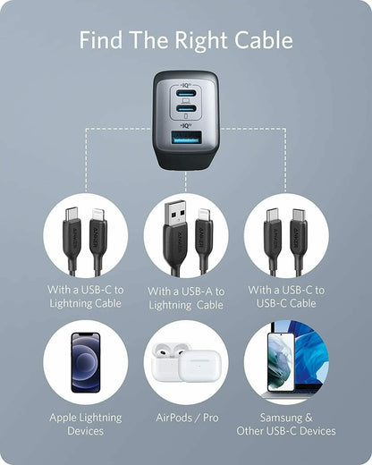 USB C Charger(Nano II 65W),PPS 3-Port Fast Wall Charger for Macbook Pro/Air,Ipad Pro,S20,Xps 13,Note 20/10+,Iphone 17 Pro Max/17 Pro/17,Iphone 16/15/14 and More