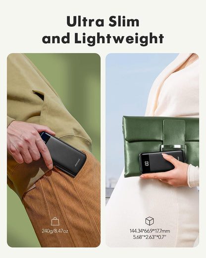 10000Mah Power Bank Built in 4 Cables, Slim USB C Portable Charger, LED Display External Battery Pack with 6 Output and 3 Input, Compatible with Iphone, Samsung, Tablets and More