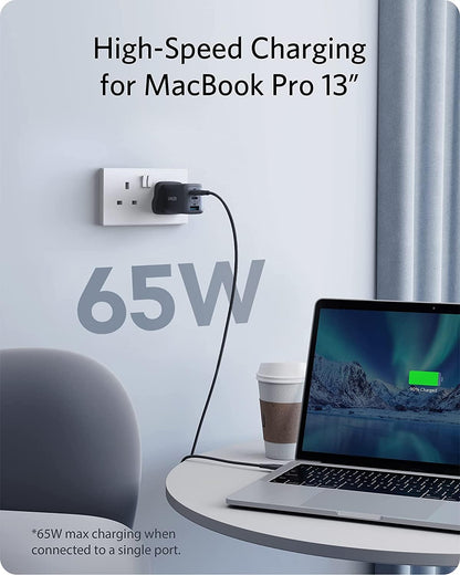 USB C Charger(Nano II 65W),PPS 3-Port Fast Wall Charger for Macbook Pro/Air,Ipad Pro,S20,Xps 13,Note 20/10+,Iphone 17 Pro Max/17 Pro/17,Iphone 16/15/14 and More