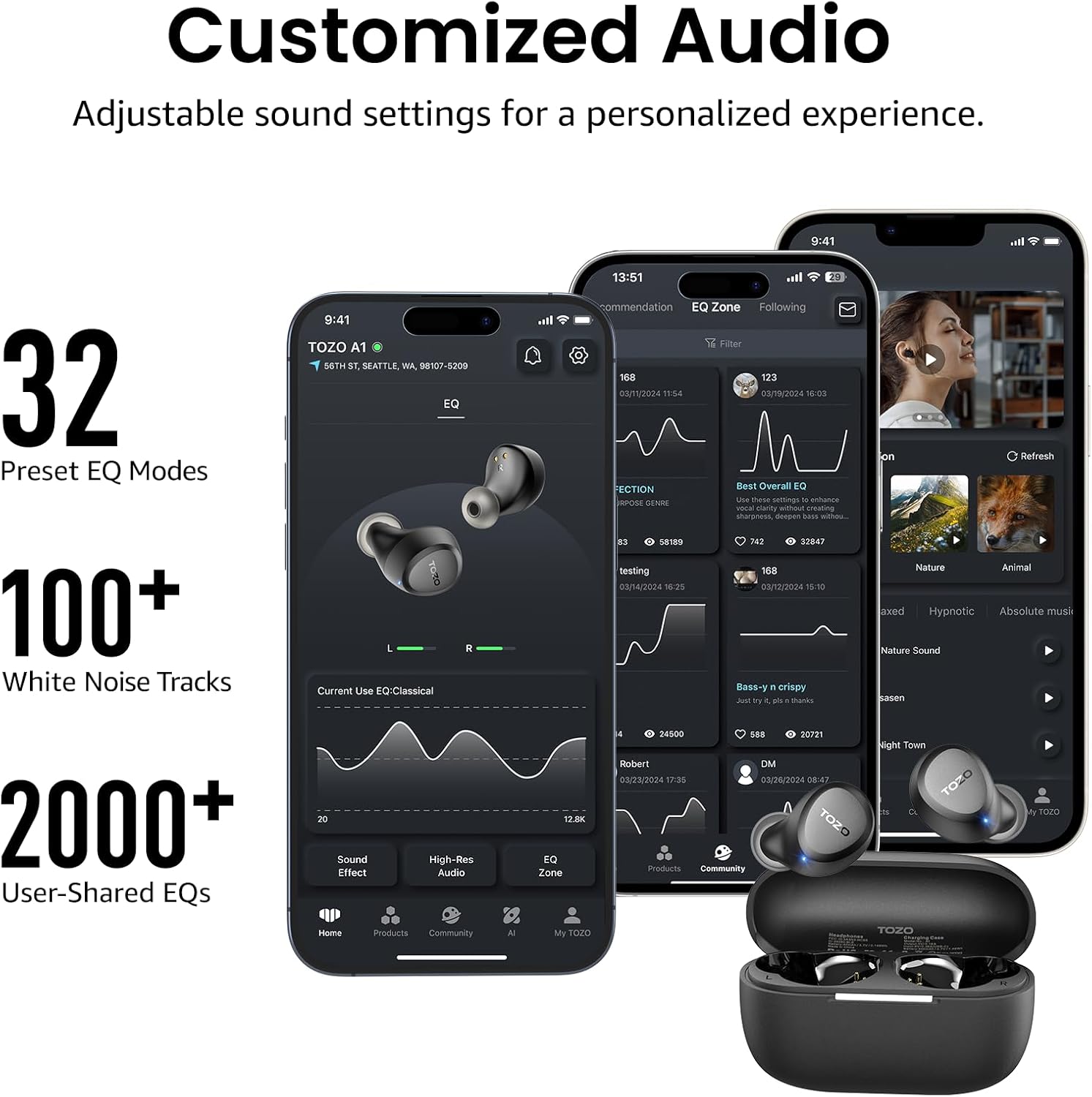 New Version A1 Wireless Earbuds Bluetooth 5.3 Light Weight in Ear IPX5 Waterproof Headphones 2 Mic for AI Calls, Immersive Premium Sound Bass Headset with Charging Case, 32 Preset Eqs via APP