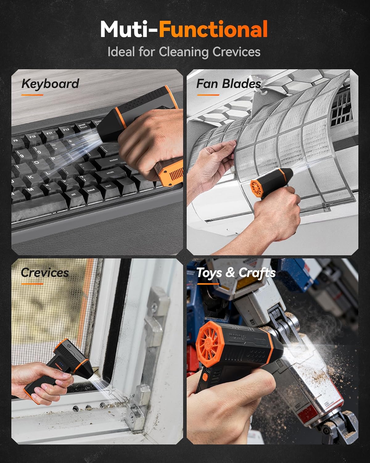 MF50 Electric Air Duster-110000Rpm Super Power Cordless Air Duster, 3-Gear Adjustable Mini Blower with Rechargeable Battery, Dust Blower for Computer, Keyboard, House, Outdoor and Car