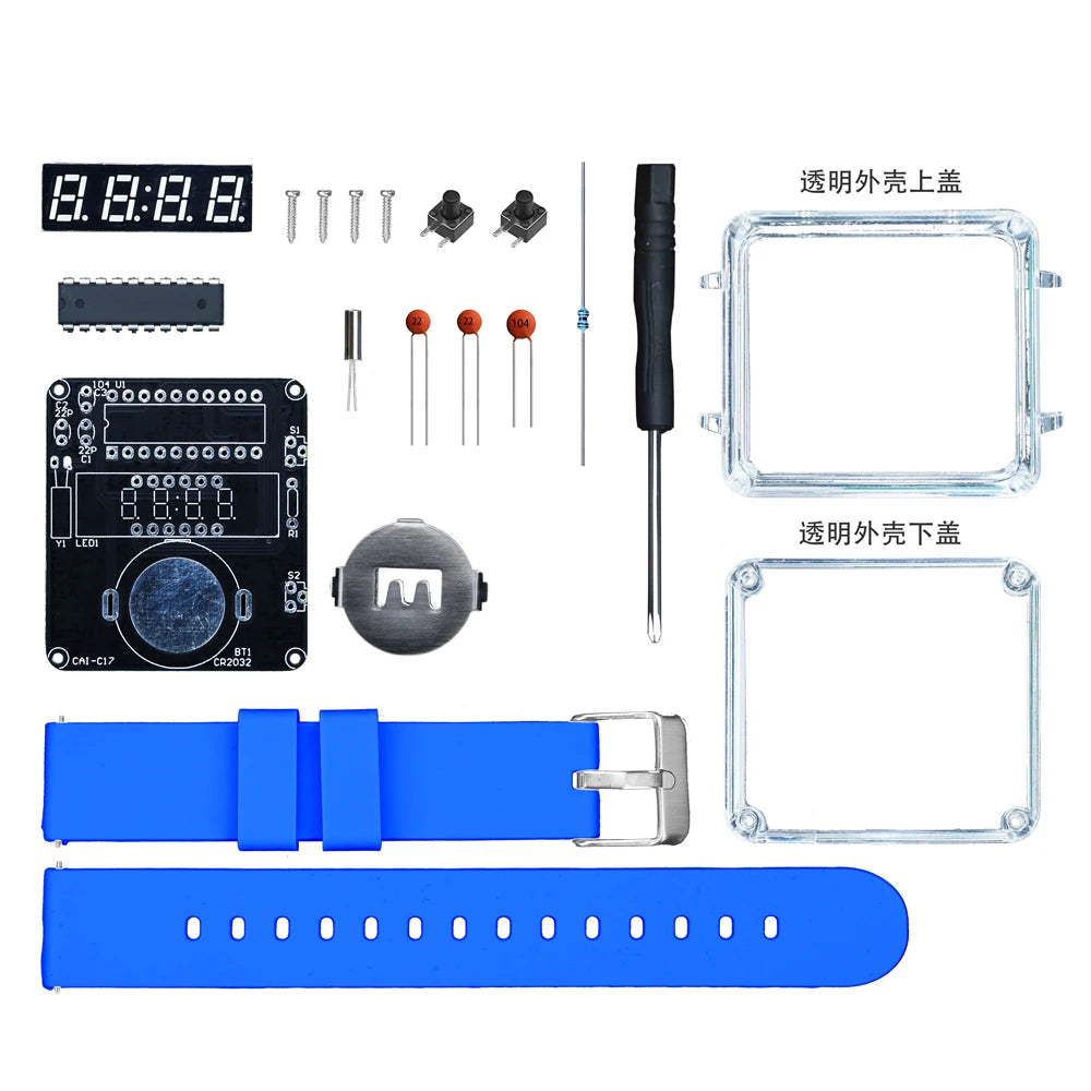 Blue Color DIY LED Digital Watch Soldering Kit With Silicone Strap