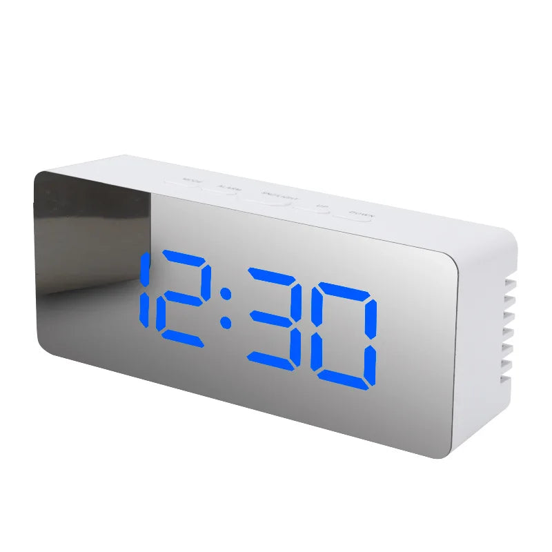 Blue Color LED Digital Mirror Alarm Clock With Temperature Display