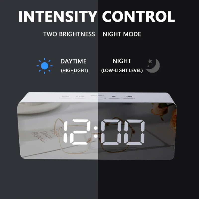LED Digital Mirror Alarm Clock With Temperature Display