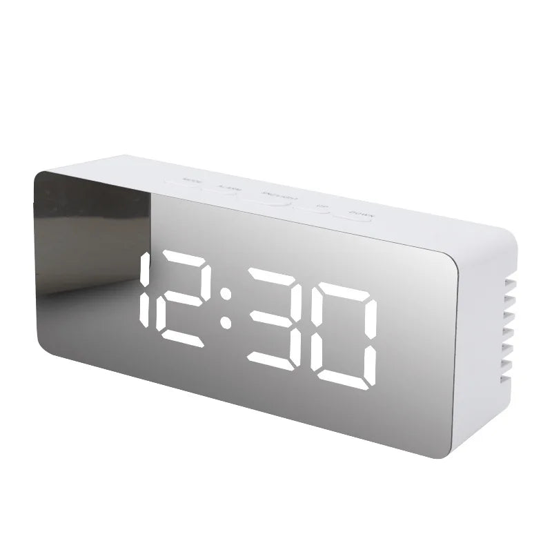 WHITE Color LED Digital Mirror Alarm Clock With Temperature Display