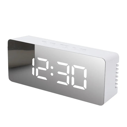 WHITE Color LED Digital Mirror Alarm Clock With Temperature Display