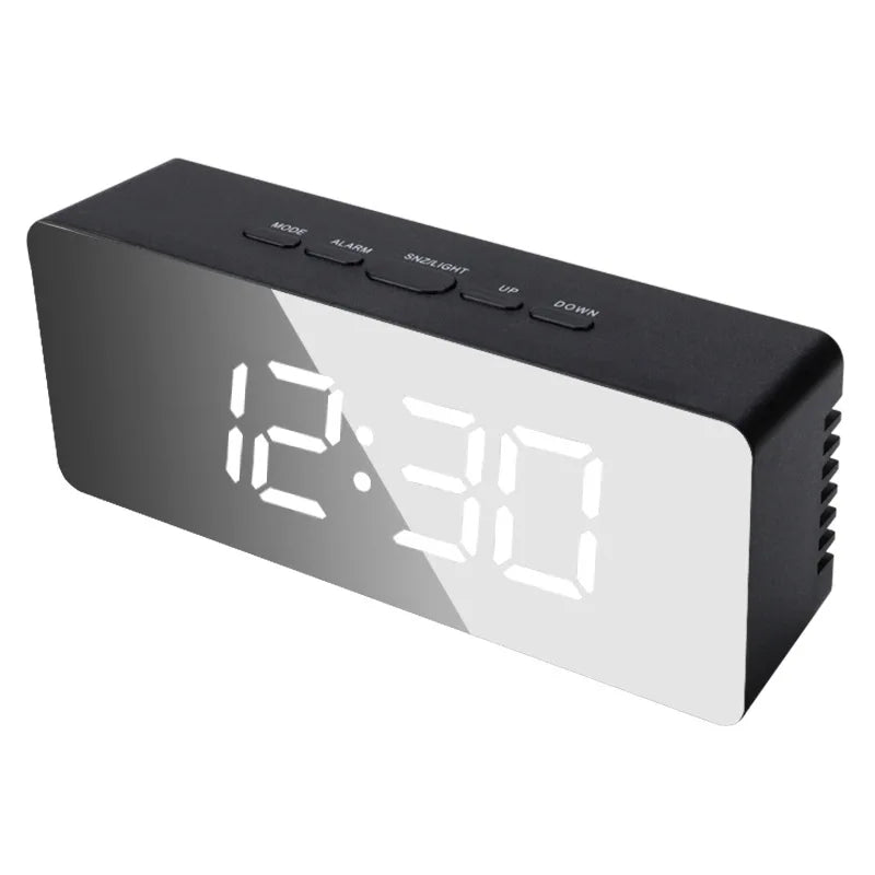 black Color LED Digital Mirror Alarm Clock With Temperature Display
